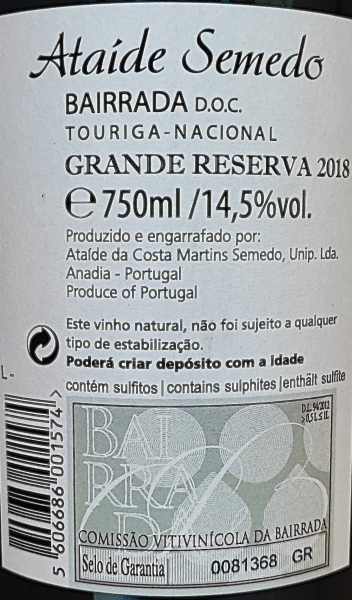 Ataide Semedo Gran Reserva 2018 Touriga Nacional, DOC Bairrada, Rotwein, trocken